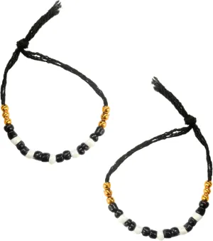 Nazariya Bracelets, Adjustable, Cotton Thread, Black & White Beads Adjustable Size for Hands & Feet