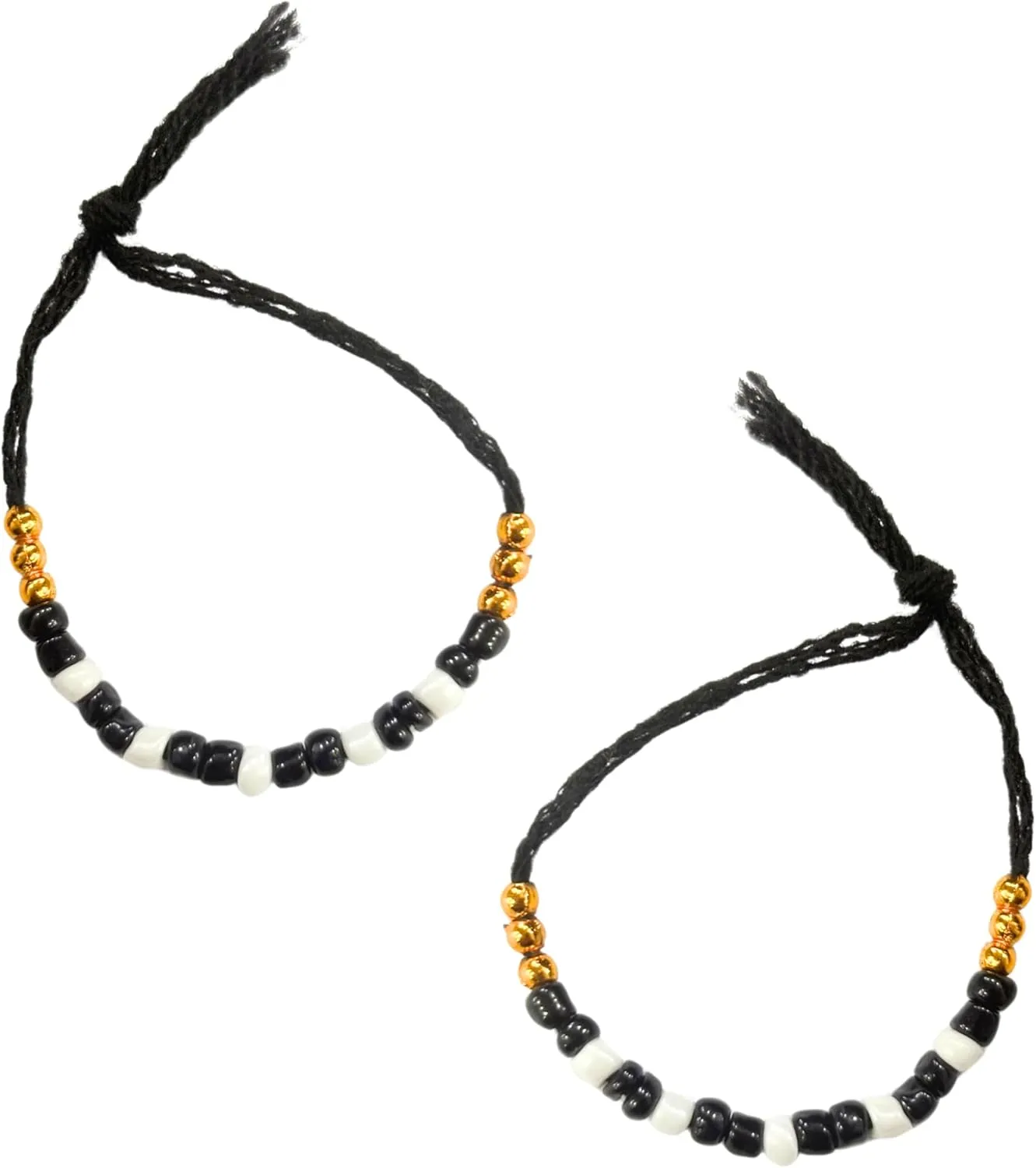 Nazariya Bracelets, Adjustable, Cotton Thread, Black & White Beads Adjustable Size for Hands & Feet