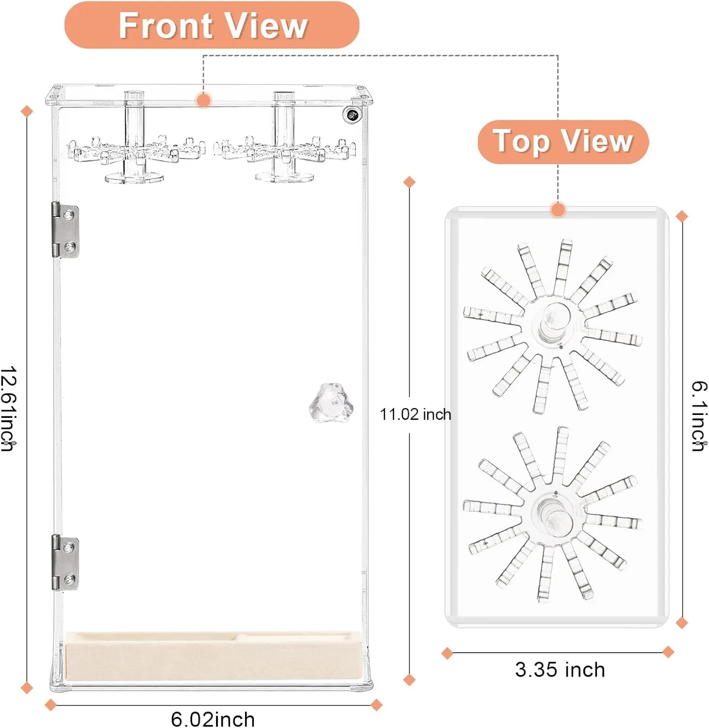 Necklace Holder, Acrylic Jewelry Organizer with 24 Hooks, Rotation Clear Necklaces Pendant Display Case Stand, Dust-proof Velvet Tray Hanging Rack Storage for Earrings Rings
