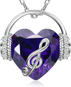 Necklaces for Women Music Note Necklace Heart Pendant Necklaces Birthstone Crystal Jewelry Christmas Mother Day Valentine Anniversary Birthday Gift for Her Mom Wife