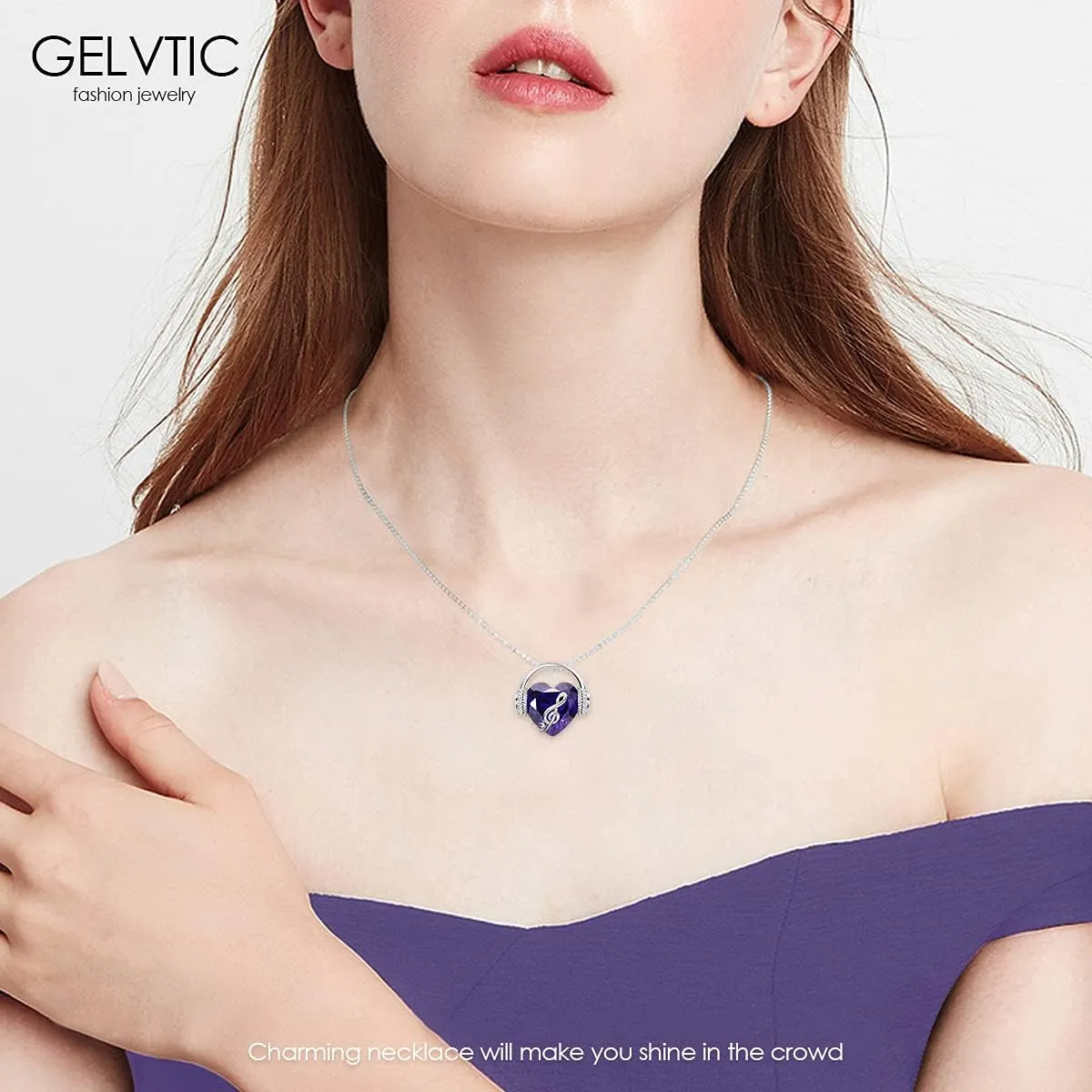 Necklaces for Women Music Note Necklace Heart Pendant Necklaces Birthstone Crystal Jewelry Christmas Mother Day Valentine Anniversary Birthday Gift for Her Mom Wife