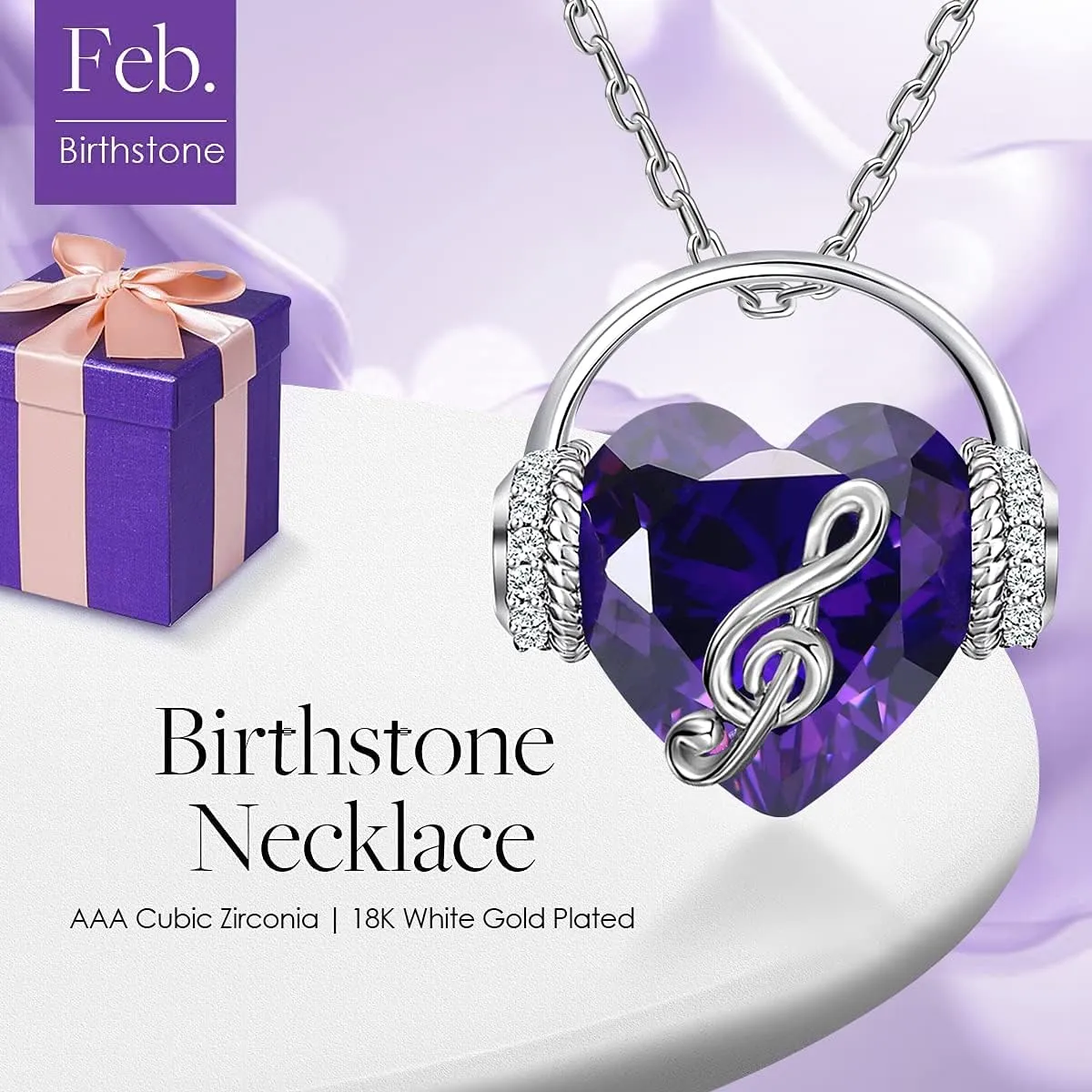Necklaces for Women Music Note Necklace Heart Pendant Necklaces Birthstone Crystal Jewelry Christmas Mother Day Valentine Anniversary Birthday Gift for Her Mom Wife