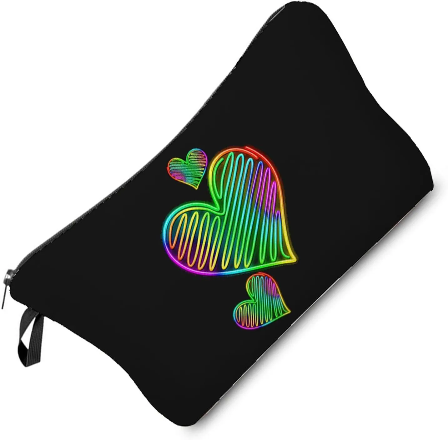 Neon Colorful Heart Cosmetic Bag Cute Small Makeup Bag Simple Scrawl Heart Pattern Travel Toiletry Organizer Zipper Pouch Present for Women Friends Sisters