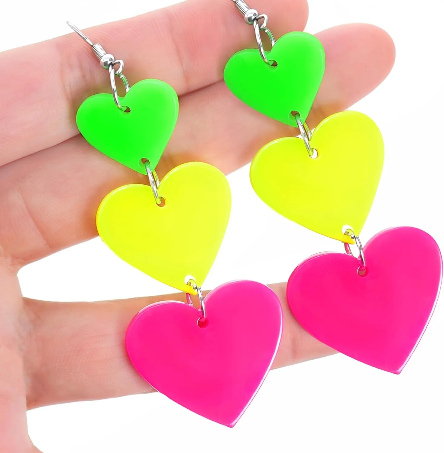 Neon Heart Earrings for Women Acrylic Neon Earrings 80s 90s Outfit for Women Glow Party Accessories Gifts Hot Pink Orange Green Yellow