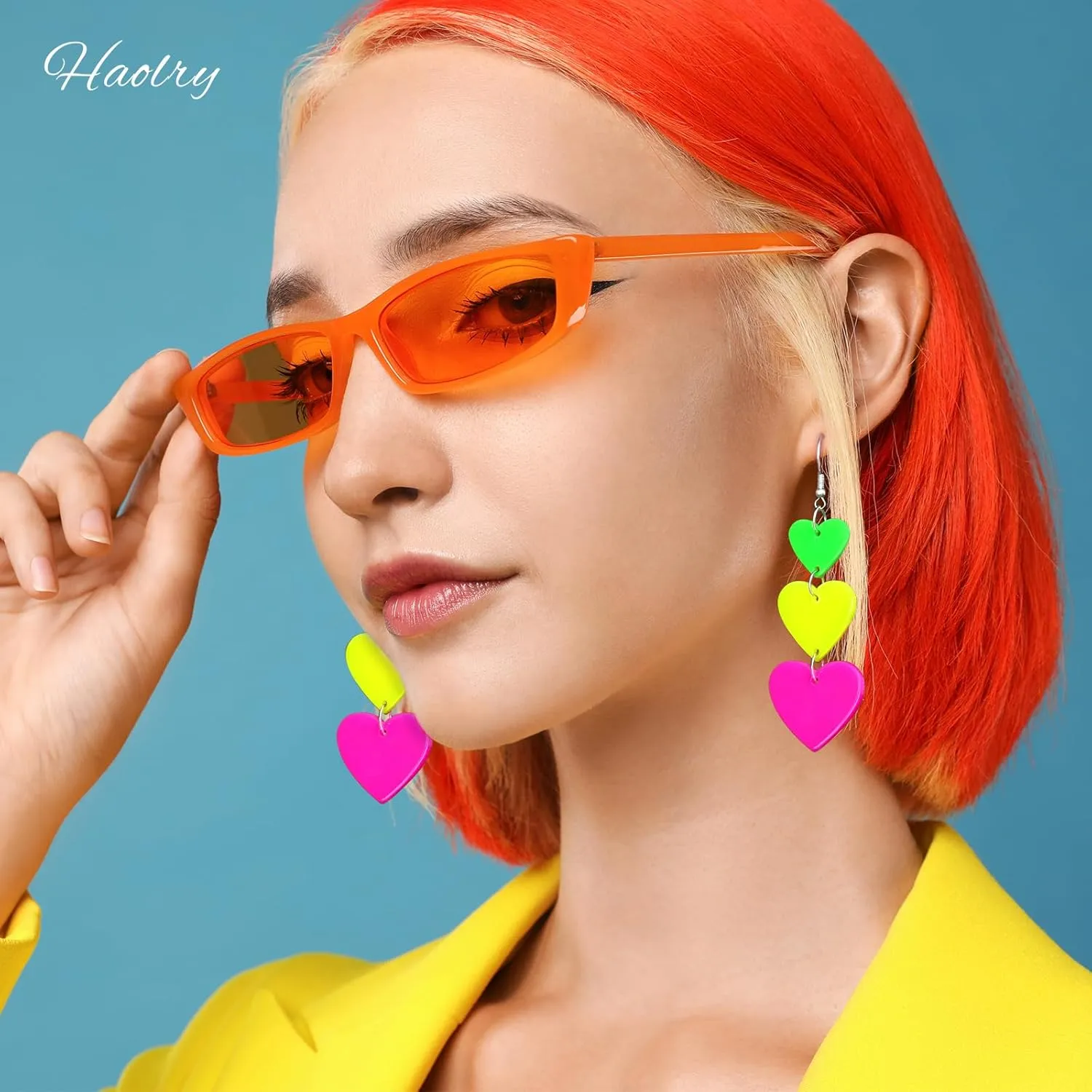 Neon Heart Earrings for Women Acrylic Neon Earrings 80s 90s Outfit for Women Glow Party Accessories Gifts Hot Pink Orange Green Yellow
