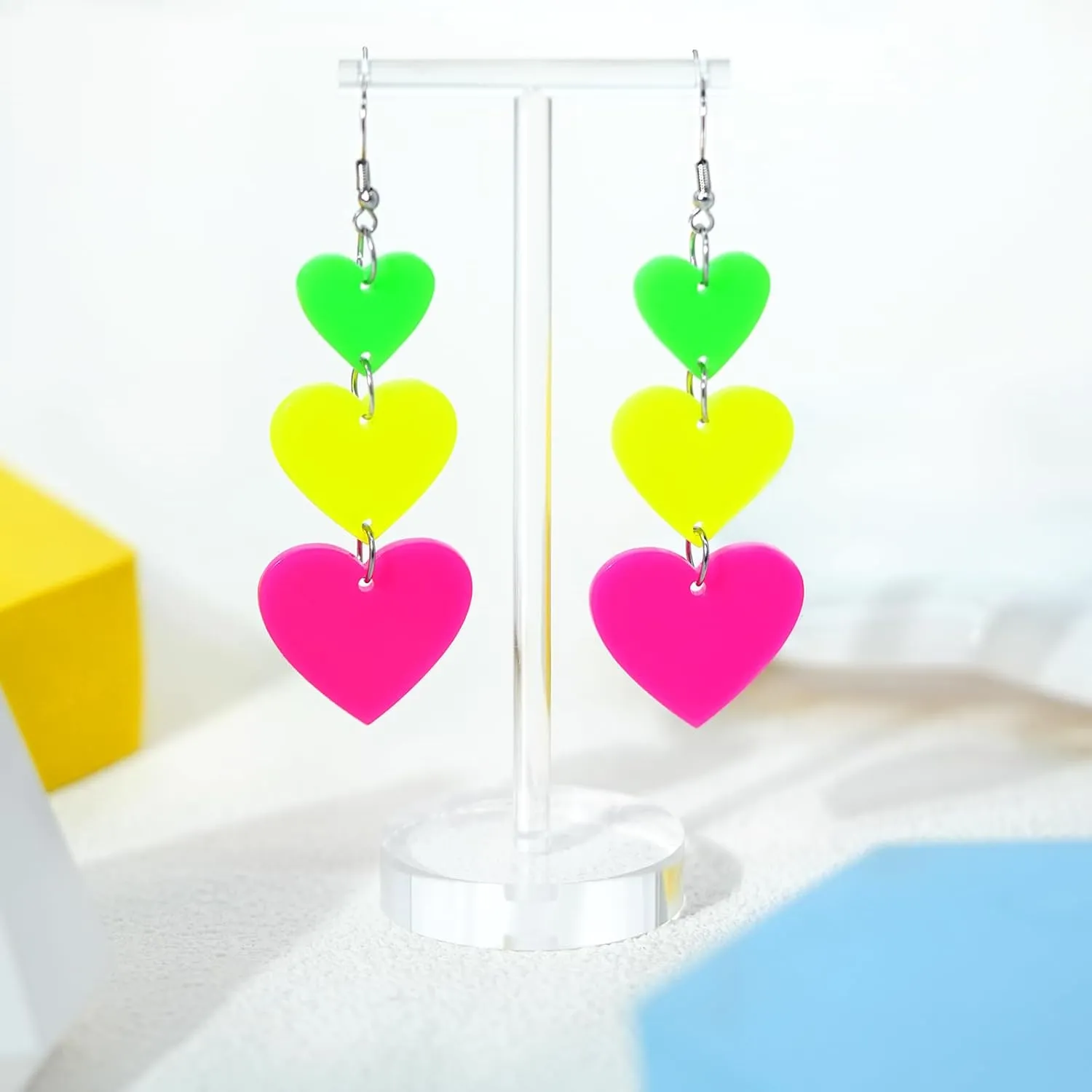 Neon Heart Earrings for Women Acrylic Neon Earrings 80s 90s Outfit for Women Glow Party Accessories Gifts Hot Pink Orange Green Yellow