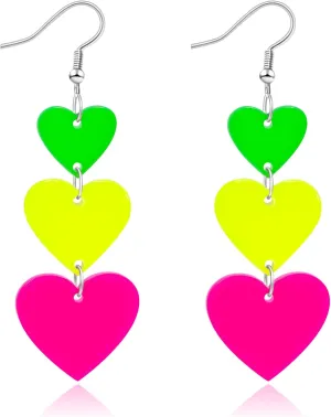 Neon Heart Earrings for Women Acrylic Neon Earrings 80s 90s Outfit for Women Glow Party Accessories Gifts Hot Pink Orange Green Yellow