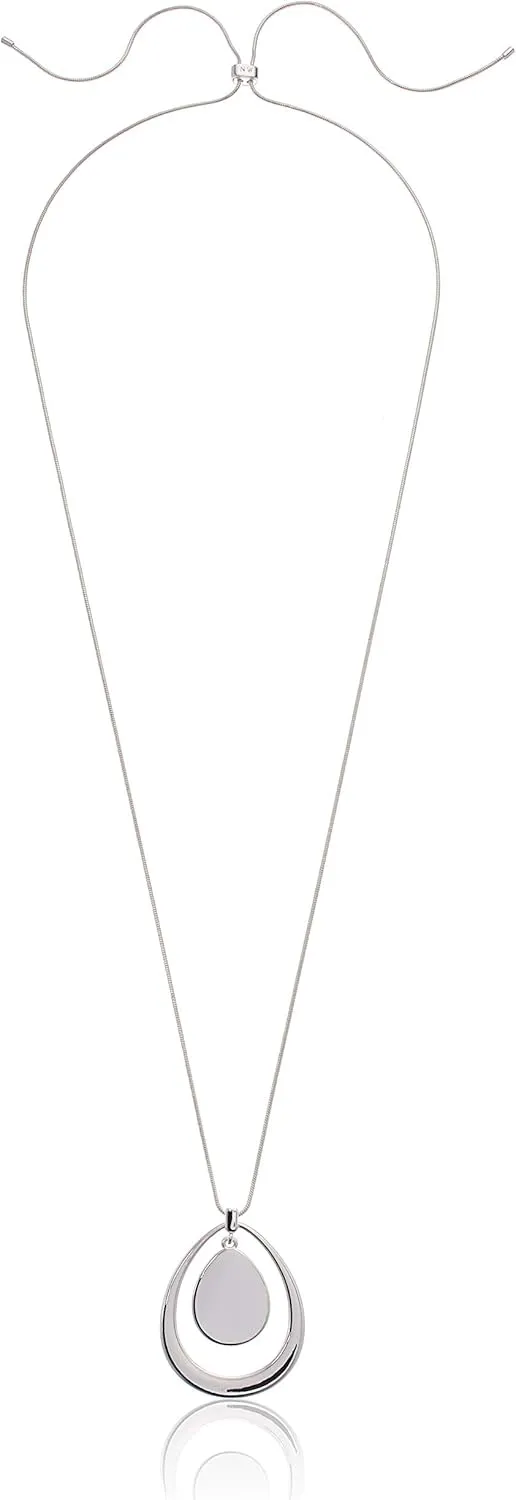 NINE WEST Women's Silver Adjustable Pendant Necklace, 40" L