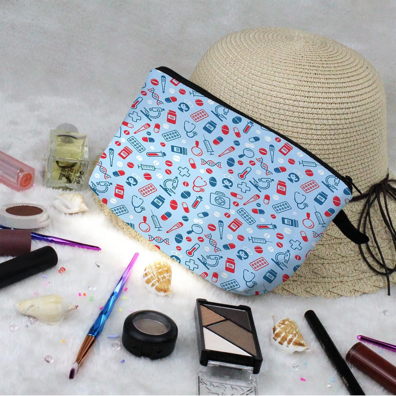Nurse Medical Supply Makeup Bag Cute Small Organizer Zipper Pouch Blue Medical Supply Makeup Bag Nurse Graduation Present for Women Nurse Practitioners Friends