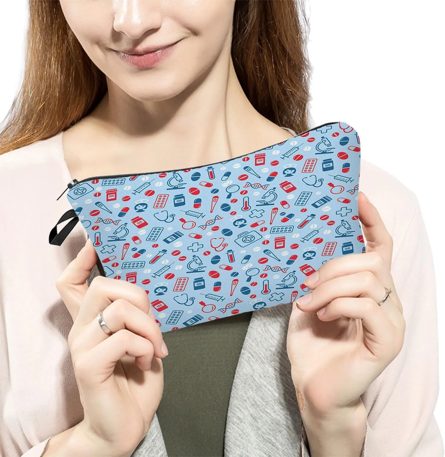 Nurse Medical Supply Makeup Bag Cute Small Organizer Zipper Pouch Blue Medical Supply Makeup Bag Nurse Graduation Present for Women Nurse Practitioners Friends