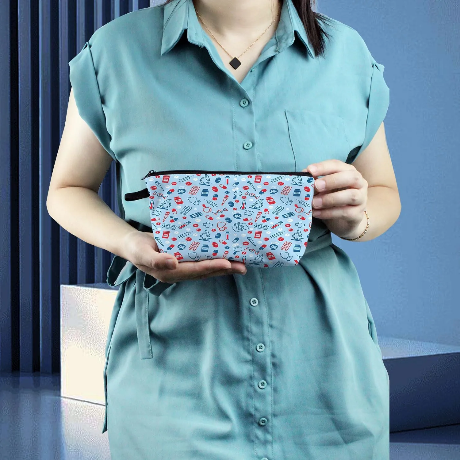 Nurse Medical Supply Makeup Bag Cute Small Organizer Zipper Pouch Blue Medical Supply Makeup Bag Nurse Graduation Present for Women Nurse Practitioners Friends