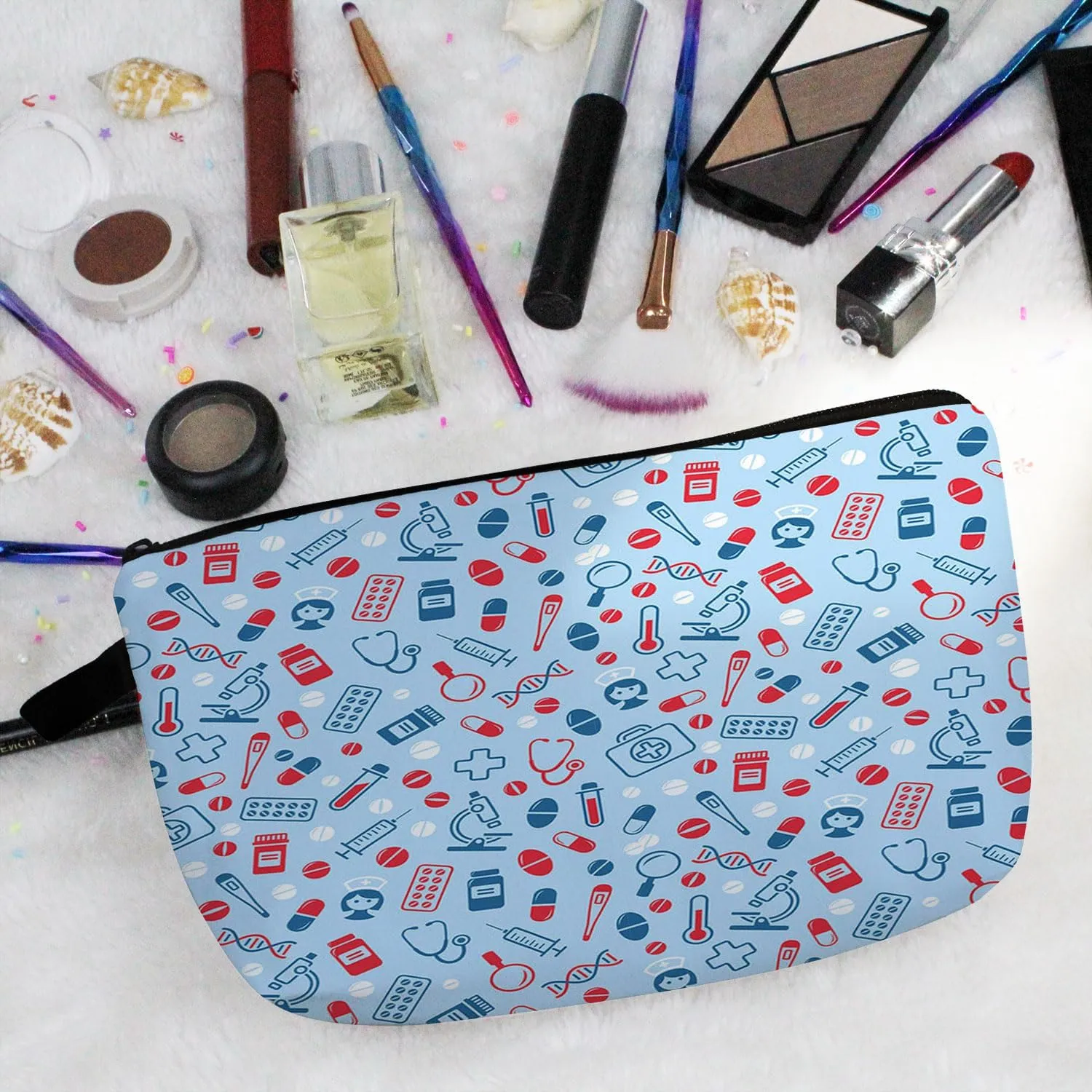 Nurse Medical Supply Makeup Bag Cute Small Organizer Zipper Pouch Blue Medical Supply Makeup Bag Nurse Graduation Present for Women Nurse Practitioners Friends