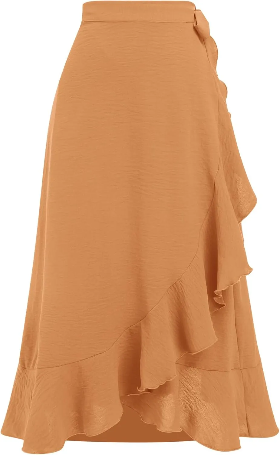 ODIZLI Women's Wrap Skirt High Waist Irregular High-Low Hemline Tie Waist Ruffle A-line Midi Skirt