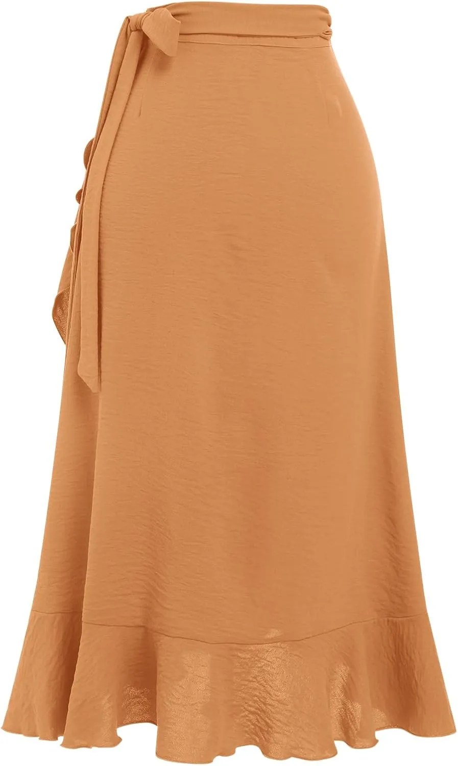 ODIZLI Women's Wrap Skirt High Waist Irregular High-Low Hemline Tie Waist Ruffle A-line Midi Skirt