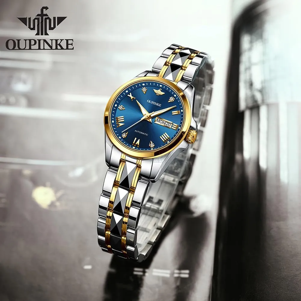 OLEVS Ladies Automatic Women Watches Luxury Diamond Sapphire Crystal Watch Elegant Dress Mechanical Tungsten Steel Waterproof Date