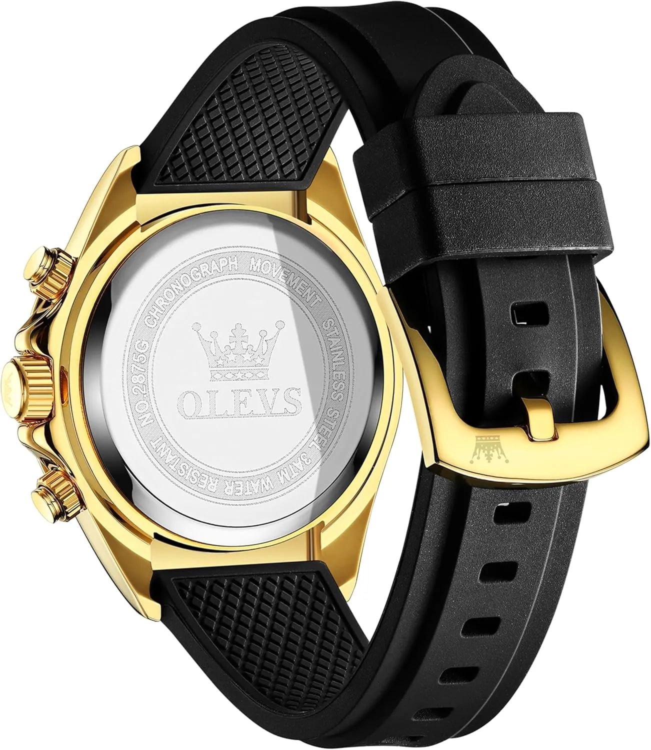 OLEVS Men Analog Quartz Waterproof Watches Multifunction Chronograph Diamond Moon Phase Luminous Silicone Band Wrist Watches