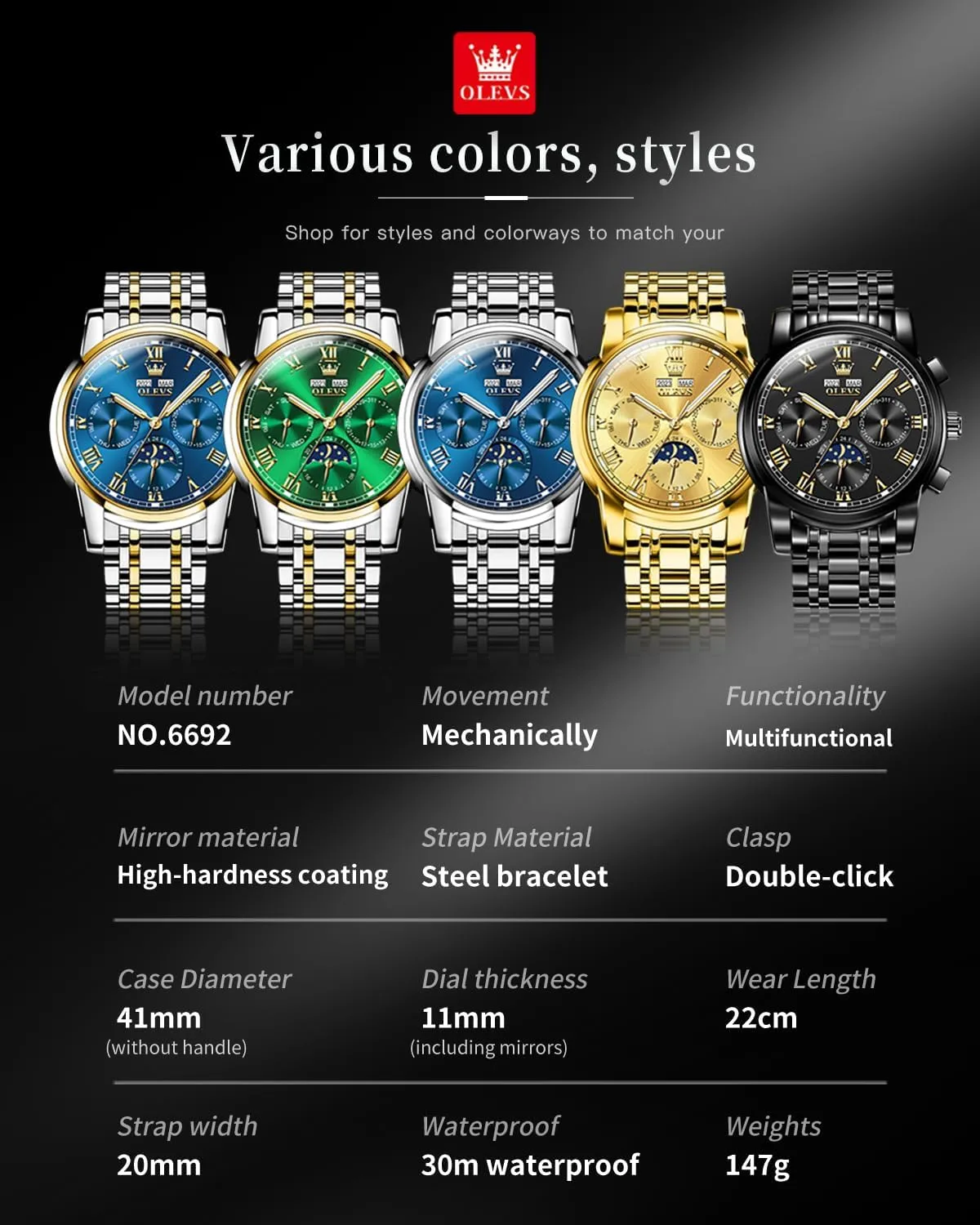 OLEVS Mens Automatic Watches Self Winding Mechanical Luxury Dress Stainless Steel Waterproof Wrist Watches for Men
