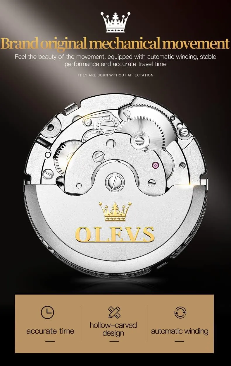 OLEVS Self Winding Watches for Men Automatic Mechanical Dress Tourbillon Stainless Steel Dual Calendar Waterproof Luminous Wrist Watch