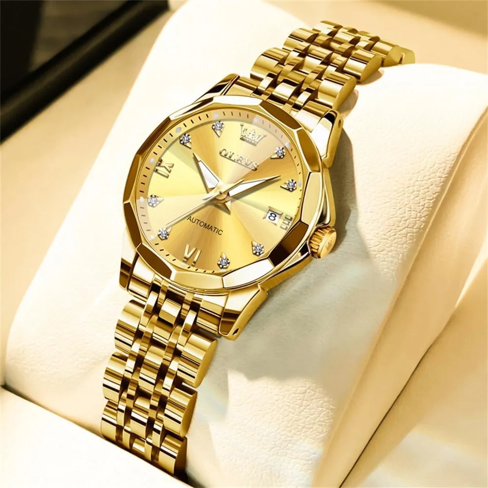 OLEVS Womens Automatic Watches Diamond Stainless Steel Self Winding Ladies Dress Wrist Watches Luminous Waterproof