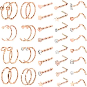 ONESING 35-70 PCS 18G 20G Nose Rings for Women & Men - Gold Hoops, L Shape, Studs & Screw - 316L Surgical Stainless Steel