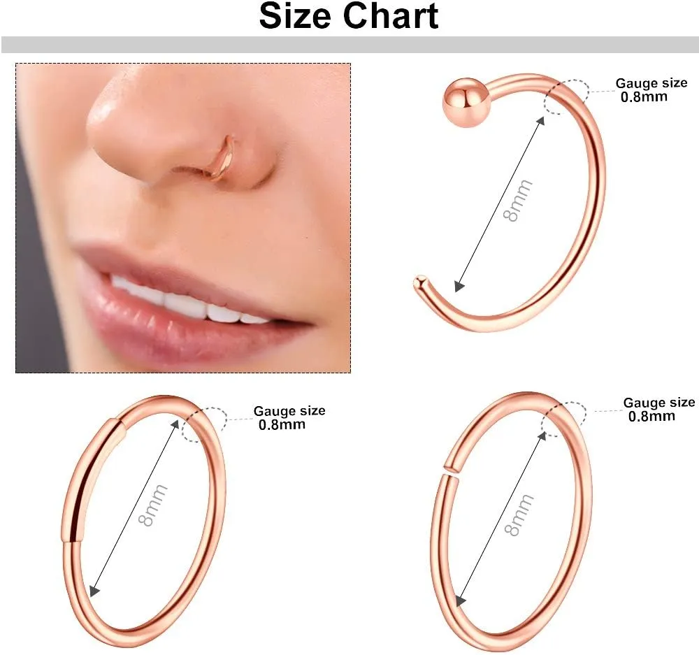 ONESING 35-70 PCS 18G 20G Nose Rings for Women & Men - Gold Hoops, L Shape, Studs & Screw - 316L Surgical Stainless Steel