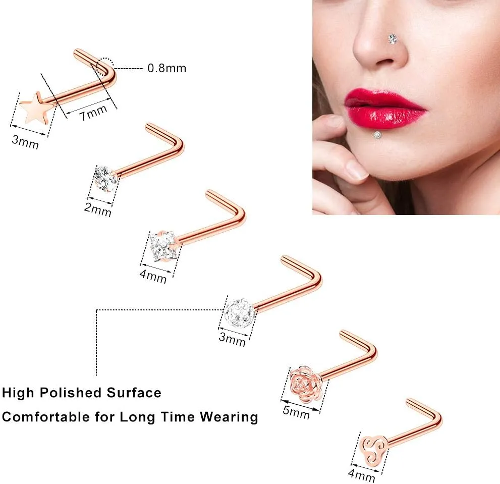 ONESING 35-70 PCS 18G 20G Nose Rings for Women & Men - Gold Hoops, L Shape, Studs & Screw - 316L Surgical Stainless Steel