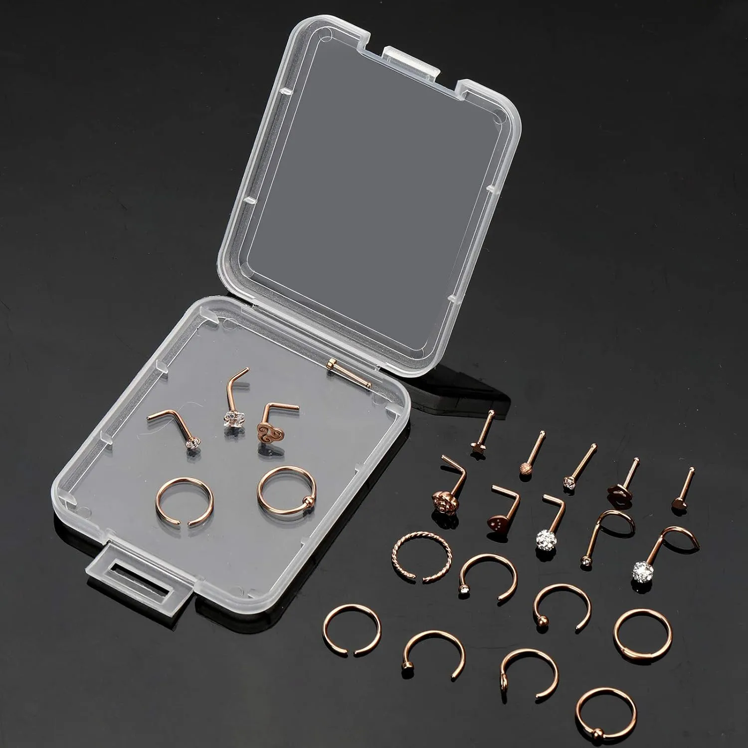 ONESING 35-70 PCS 18G 20G Nose Rings for Women & Men - Gold Hoops, L Shape, Studs & Screw - 316L Surgical Stainless Steel