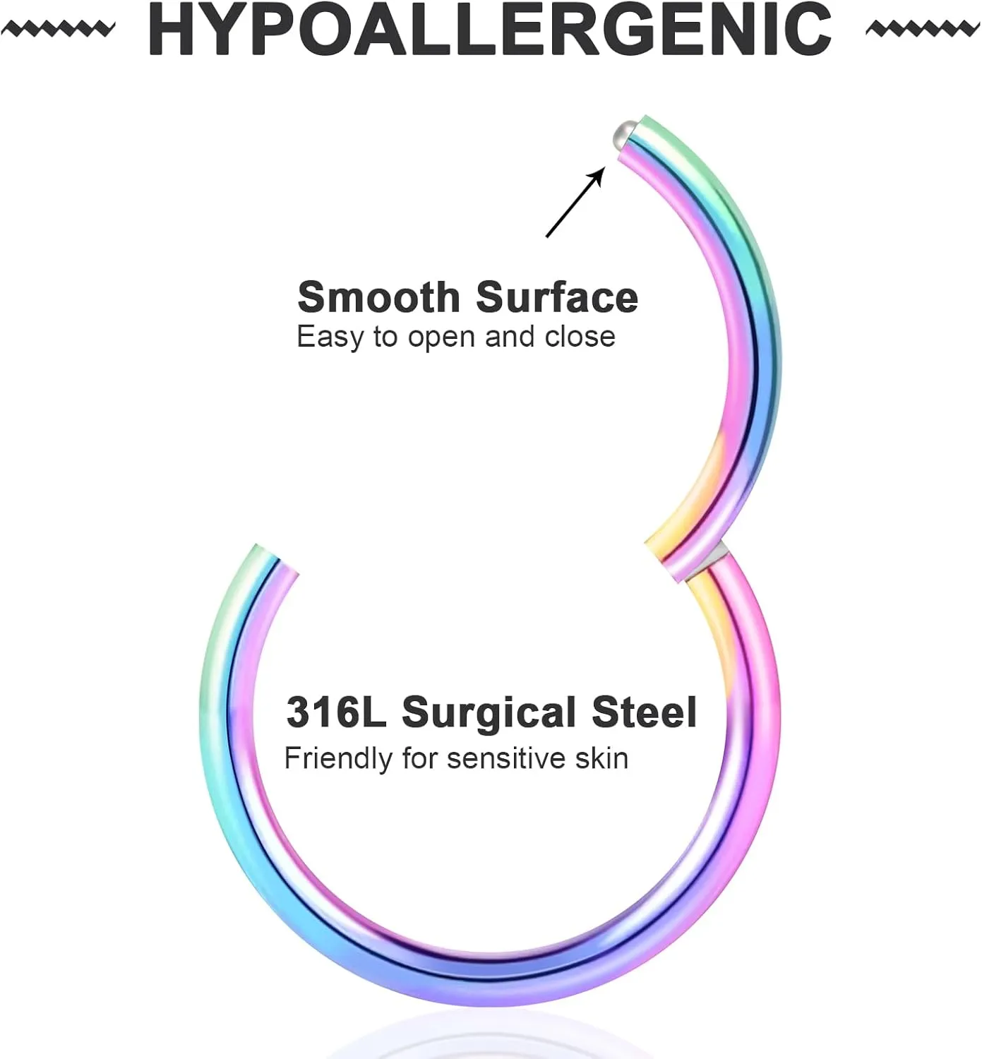 ONESING 5Pcs Nose Rings Hoops Kit 316L Surgical Steel Piercing Rings for Tragus Septum Cartilage Hoop Nose Rings Jewelry for Women Men