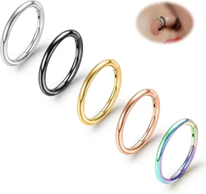 ONESING 5Pcs Nose Rings Hoops Kit 316L Surgical Steel Piercing Rings for Tragus Septum Cartilage Hoop Nose Rings Jewelry for Women Men