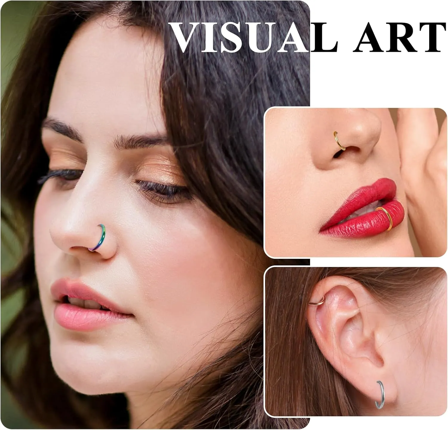 ONESING 5Pcs Nose Rings Hoops Kit 316L Surgical Steel Piercing Rings for Tragus Septum Cartilage Hoop Nose Rings Jewelry for Women Men