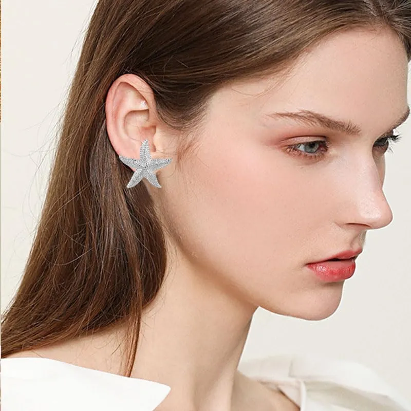 ONLYJUMP Chunky Gold Stud Earrings for Women Asymmetric Zircon Earrings Boho Ocean Sea Scallop Shell Earrings Refined Starfish Shell Pearl Earrings Summer Beach Ocean Jewelry Gift