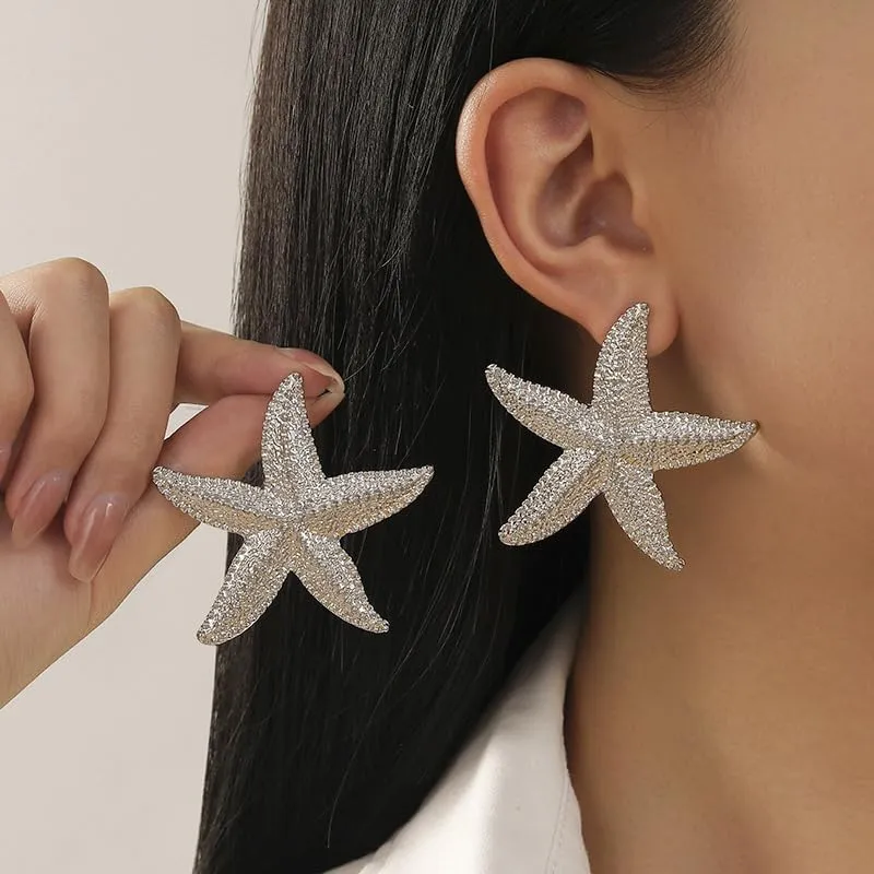 ONLYJUMP Chunky Gold Stud Earrings for Women Asymmetric Zircon Earrings Boho Ocean Sea Scallop Shell Earrings Refined Starfish Shell Pearl Earrings Summer Beach Ocean Jewelry Gift