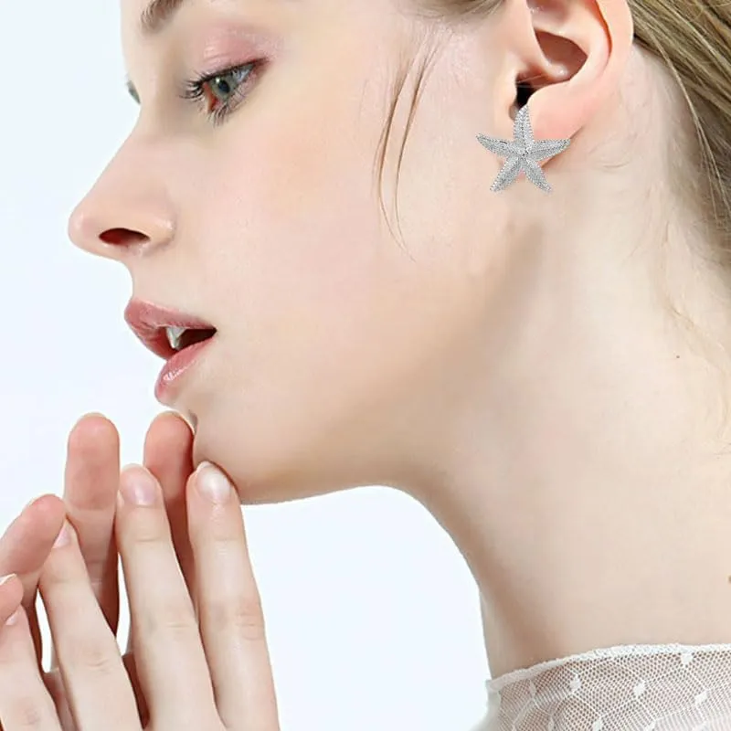 ONLYJUMP Chunky Gold Stud Earrings for Women Asymmetric Zircon Earrings Boho Ocean Sea Scallop Shell Earrings Refined Starfish Shell Pearl Earrings Summer Beach Ocean Jewelry Gift