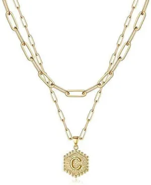 ONLYJUMP Dainty Gold Necklace for Women 14K Gold Over Layering Necklaces Paperclip Link Chain Necklace Personalized Coin Initial Layered Gold Necklaces for Jewelry Gifts