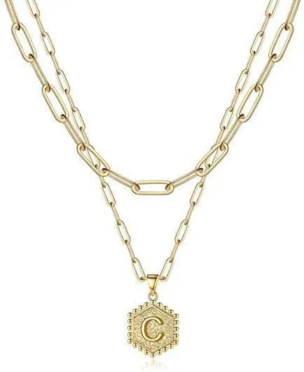 ONLYJUMP Dainty Gold Necklace for Women 14K Gold Over Layering Necklaces Paperclip Link Chain Necklace Personalized Coin Initial Layered Gold Necklaces for Jewelry Gifts