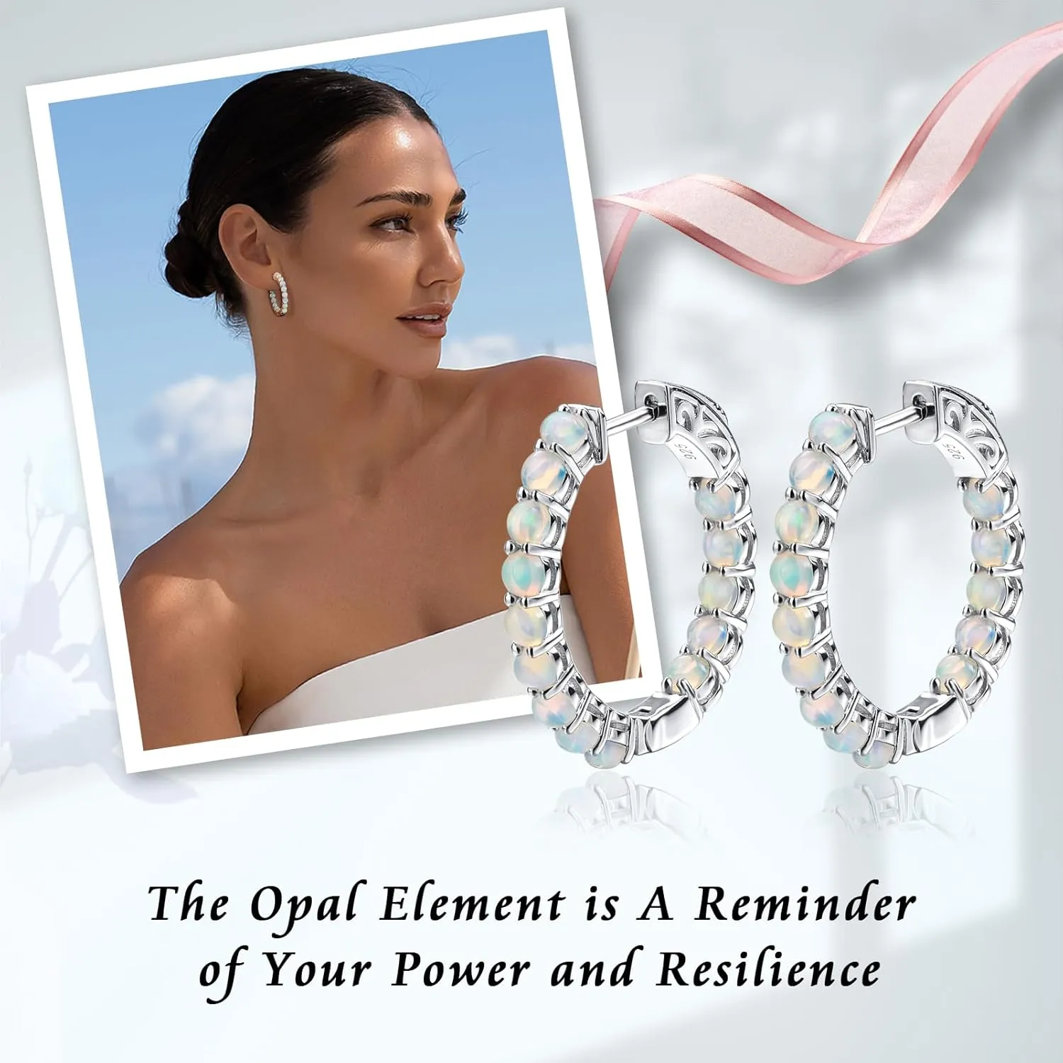 Opal Hoop Earrings, 925 Sterling Silver Hypoallergenic Turquoise/Flower/Butterfly Huggie Hoop Earrings for Women