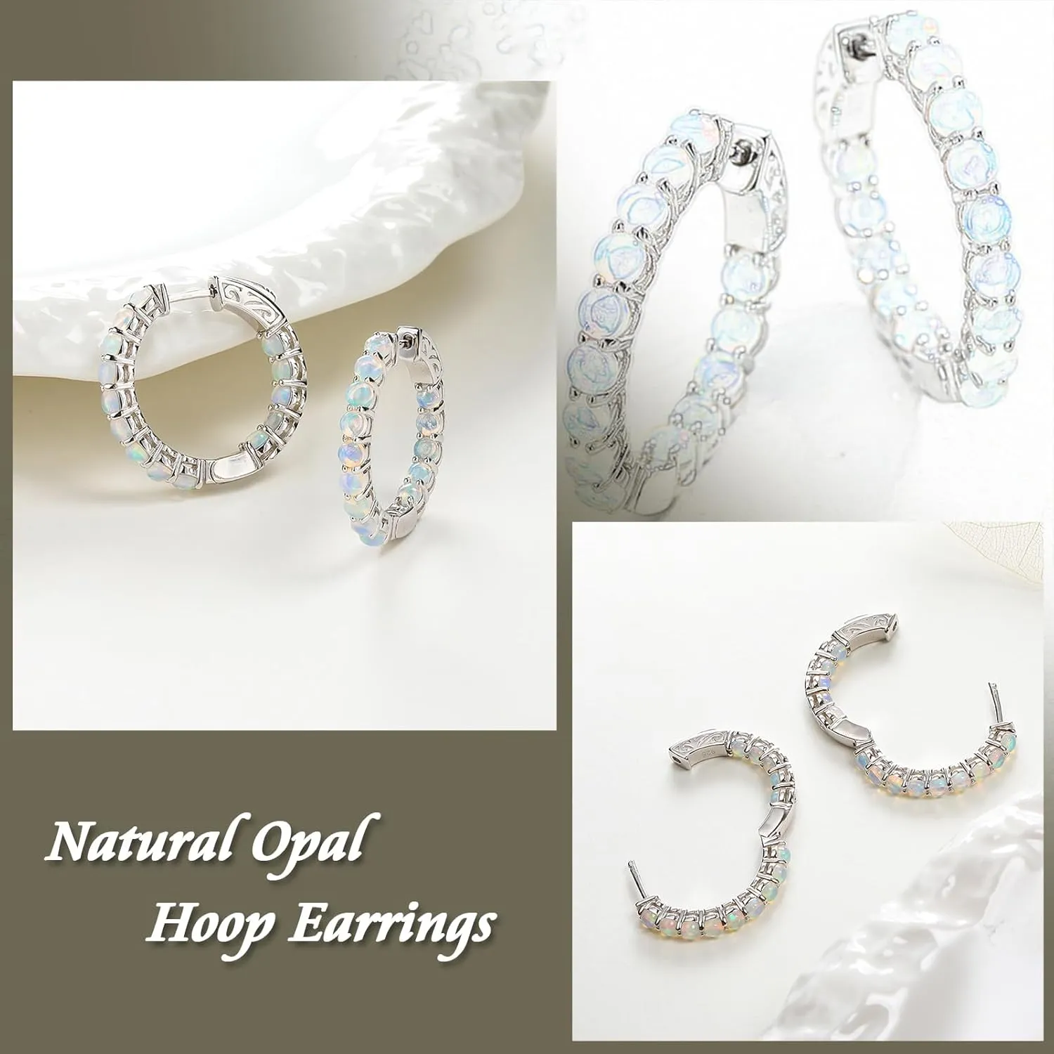Opal Hoop Earrings, 925 Sterling Silver Hypoallergenic Turquoise/Flower/Butterfly Huggie Hoop Earrings for Women