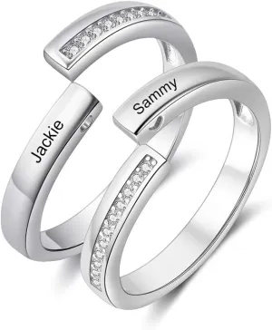 OPALSTOCK Personalized Matching Heart Promise Rings His & Hers Engagement Anniversary Couples Rings Set