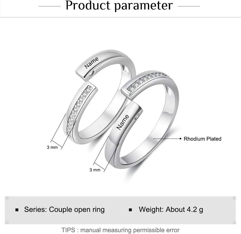 OPALSTOCK Personalized Matching Heart Promise Rings His & Hers Engagement Anniversary Couples Rings Set
