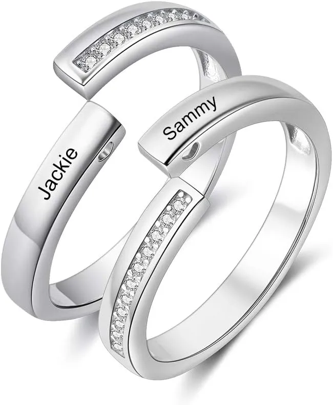 OPALSTOCK Personalized Matching Heart Promise Rings His & Hers Engagement Anniversary Couples Rings Set
