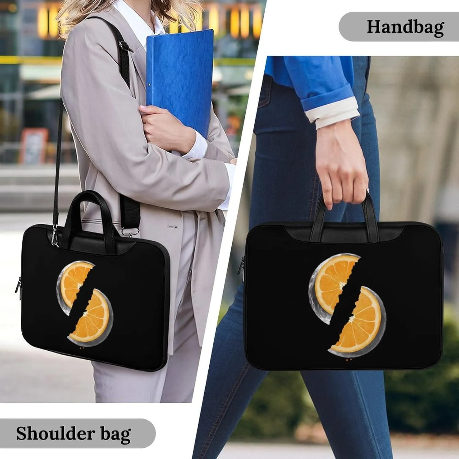 Orange Moon Leather Bag Laptop Case Slim Water Resistant Computer Bags with Handle Briefcase for Work