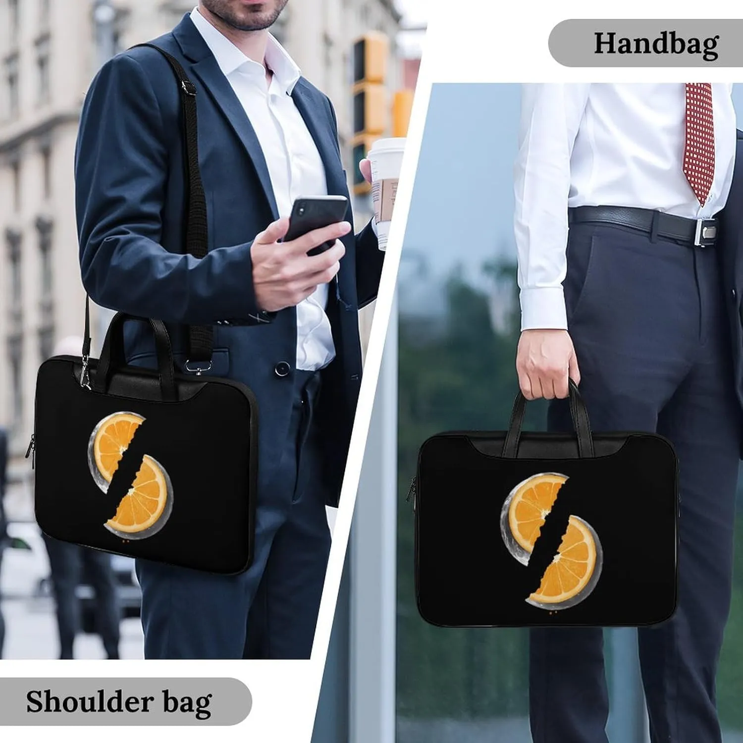 Orange Moon Leather Bag Laptop Case Slim Water Resistant Computer Bags with Handle Briefcase for Work