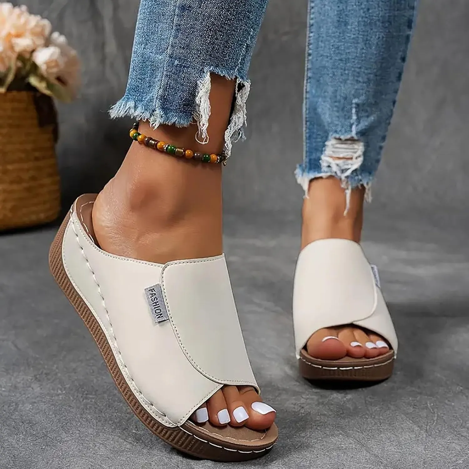 Orthopedic Platform Wedge Sandals for Women Summer Dressy 2025 Comfortable Arch Support Slides Breathable Orthotic Wedges Slip on Casual Sandal