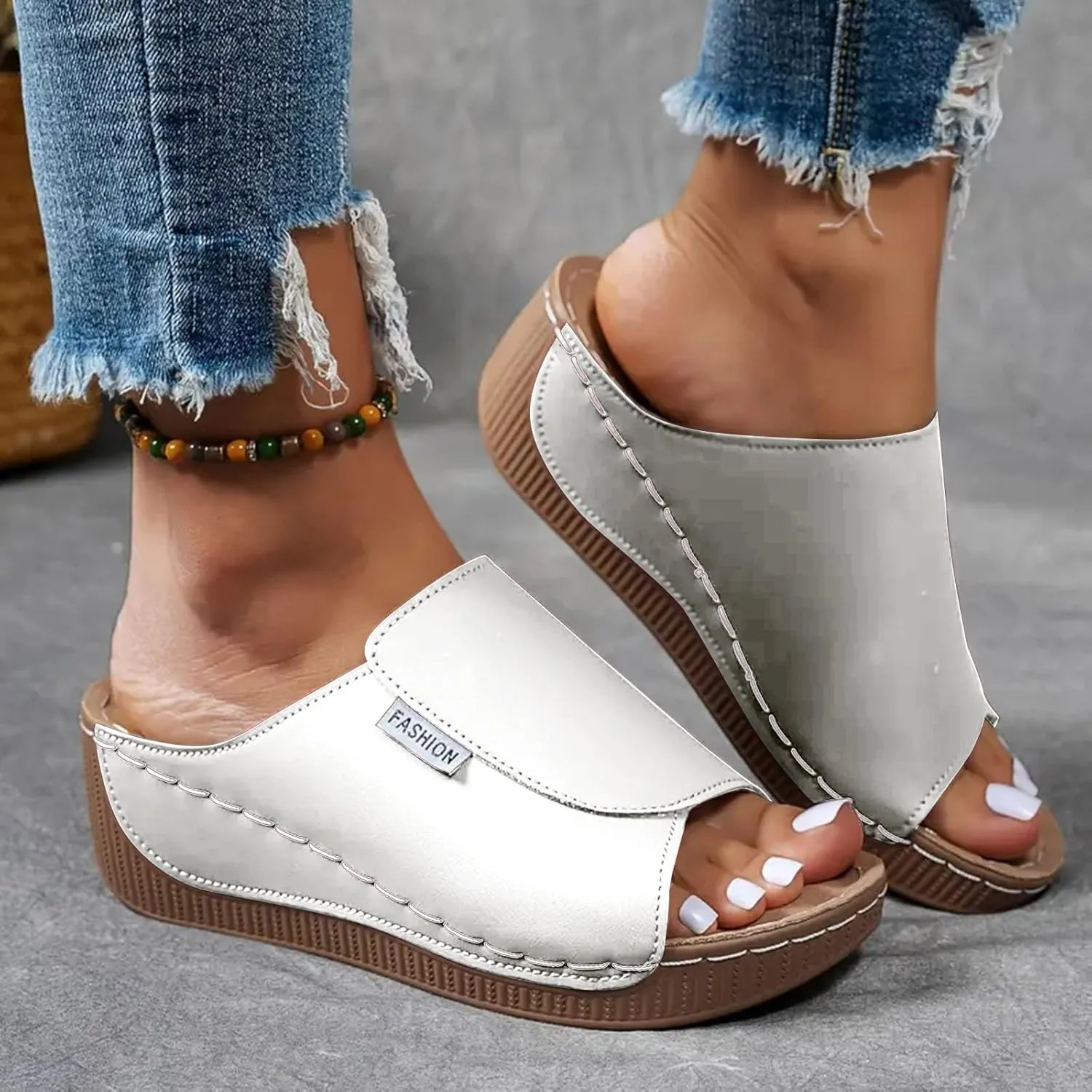 Orthopedic Platform Wedge Sandals for Women Summer Dressy 2025 Comfortable Arch Support Slides Breathable Orthotic Wedges Slip on Casual Sandal