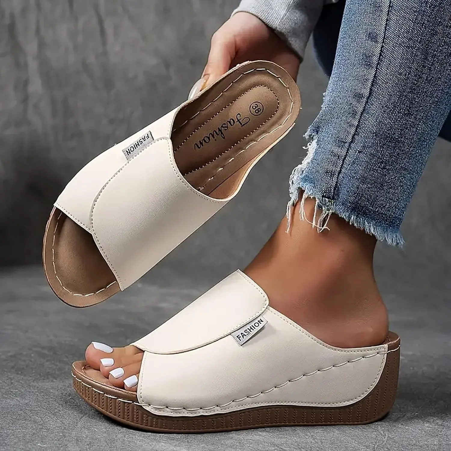 Orthopedic Platform Wedge Sandals for Women Summer Dressy 2025 Comfortable Arch Support Slides Breathable Orthotic Wedges Slip on Casual Sandal
