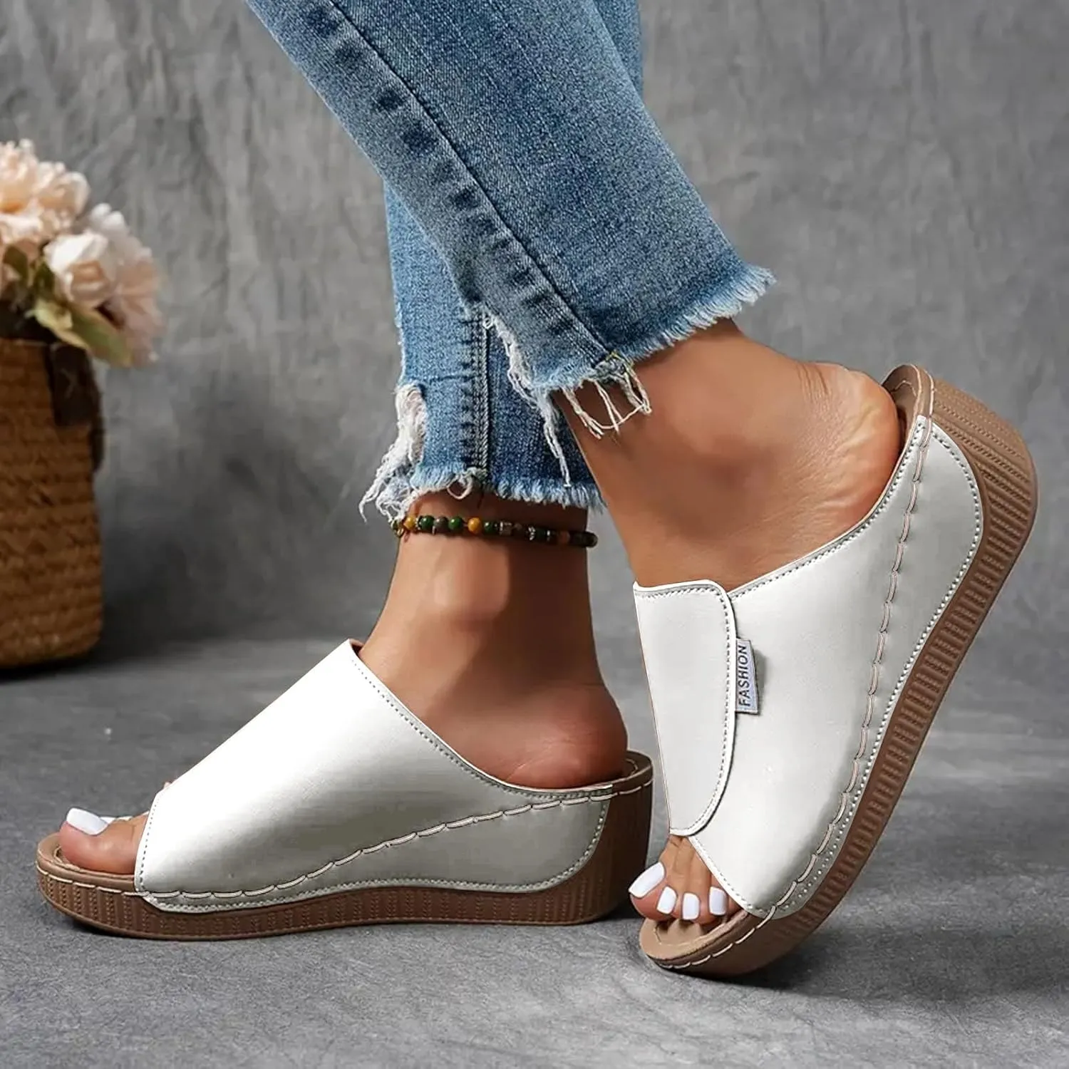 Orthopedic Platform Wedge Sandals for Women Summer Dressy 2025 Comfortable Arch Support Slides Breathable Orthotic Wedges Slip on Casual Sandal