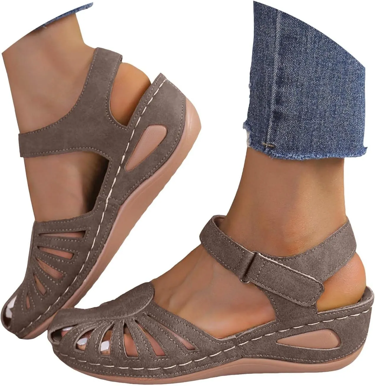 Orthopedic Wedge Sandals for Women Summer Dressy 2025 Closed Toe Sandal Womens' Arch Support Slippers Ankle Strap Non-Slip Hollow Out Wedges Beach Shoes