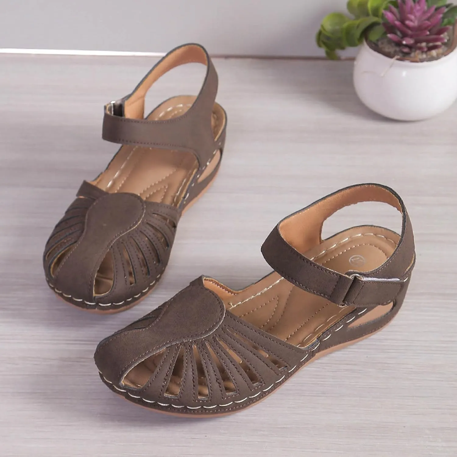 Orthopedic Wedge Sandals for Women Summer Dressy 2025 Closed Toe Sandal Womens' Arch Support Slippers Ankle Strap Non-Slip Hollow Out Wedges Beach Shoes