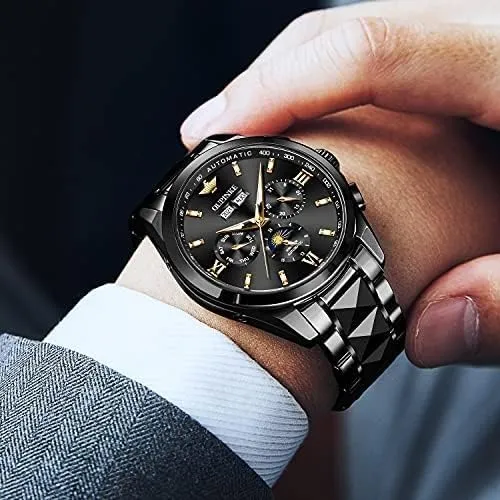 OUPINKE Men's Luxury Watches Automatic Mechanical Unique Tonneau Sapphire Crystal Tungsten Steel Date Waterproof Luminous Dress Wrist Watches