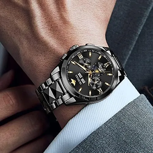 OUPINKE Men's Luxury Watches Automatic Mechanical Unique Tonneau Sapphire Crystal Tungsten Steel Date Waterproof Luminous Dress Wrist Watches